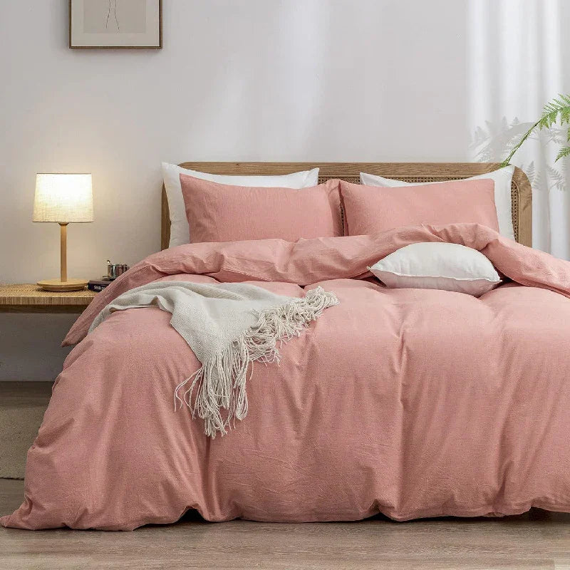 Luxurious Soft Brushed Microfiber 4-Piece Bedding Set Double Pink - Duvet Cover with Fitted Sheet