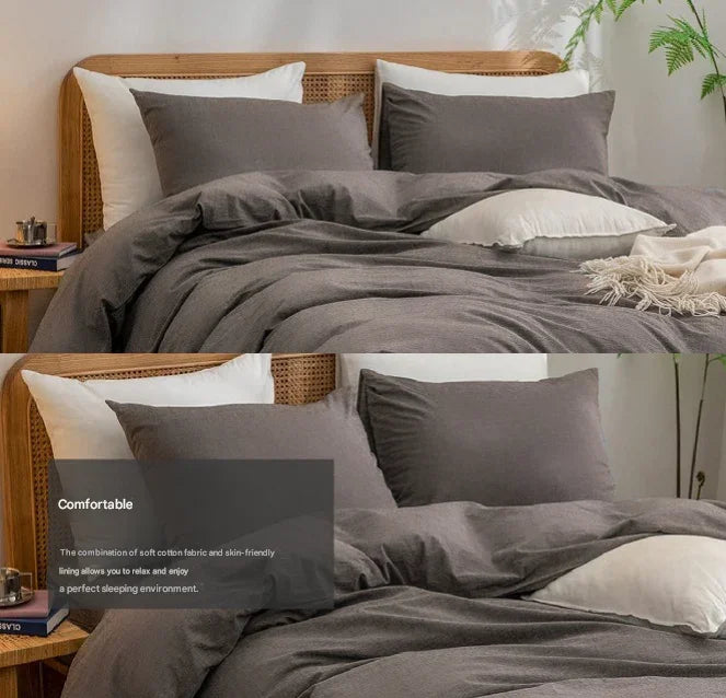 Luxurious Soft Brushed Microfiber 4-Piece Bedding Set Double Dark Blue Grey - Duvet Cover with Fitted Sheet