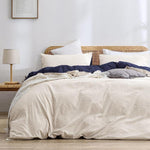 Luxurious Soft Brushed Microfiber 4-Piece Bedding Set Double Beige Blue - Duvet Cover with Fitted Sheet