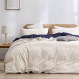 Luxurious Soft Brushed Microfiber 4-Piece Bedding Set Double Beige Blue - Duvet Cover with Fitted Sheet
