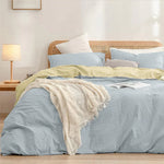 Luxurious Soft Brushed Microfiber 4-Piece Bedding Set Double Blue Yellow - Duvet Cover with Fitted Sheet