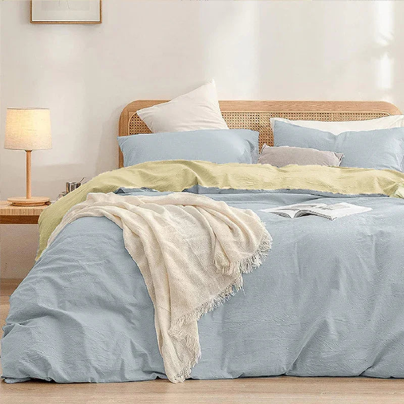 Luxurious Soft Brushed Microfiber 4-Piece Bedding Set Double Blue Yellow - Duvet Cover with Fitted Sheet