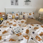 Cartoon Bear 4-Piece Bedding Set Kids Single - Soft Cute Comforter with Pillowcases