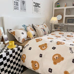 Cartoon Bear 4-Piece Bedding Set Kids Double - Soft Cute Comforter with Pillowcases