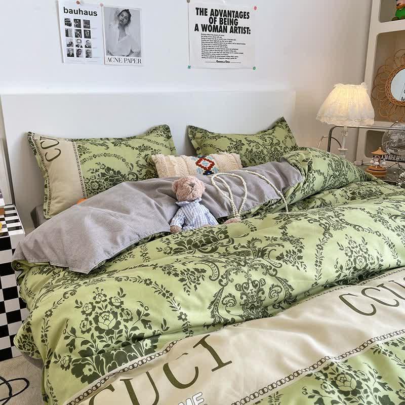 Green Floral 4-Piece Bedding Set Kids Single - Soft Lovely Comforter with Pillowcases