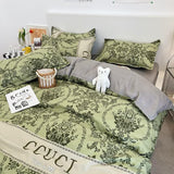 Green Floral 4-Piece Bedding Set Kids Single - Soft Lovely Comforter with Pillowcases
