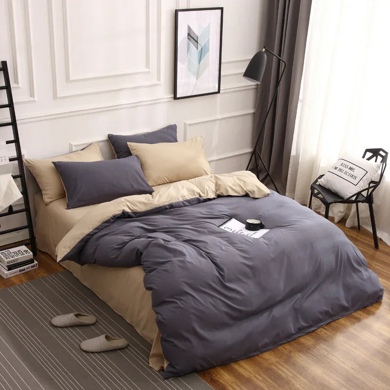 Dark Grey Khaki 4-Piece Bedding Set - Queen 2m Fitted & Duvet