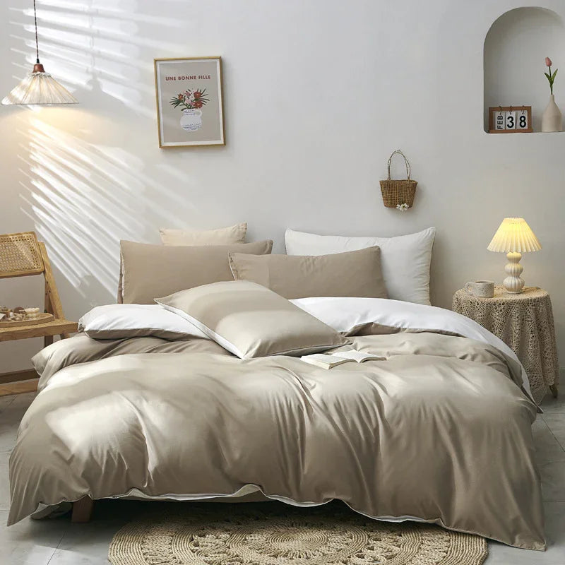 Light Brown 4-Piece Bedding Set - 2m Queen Fitted Sheet & Duvet