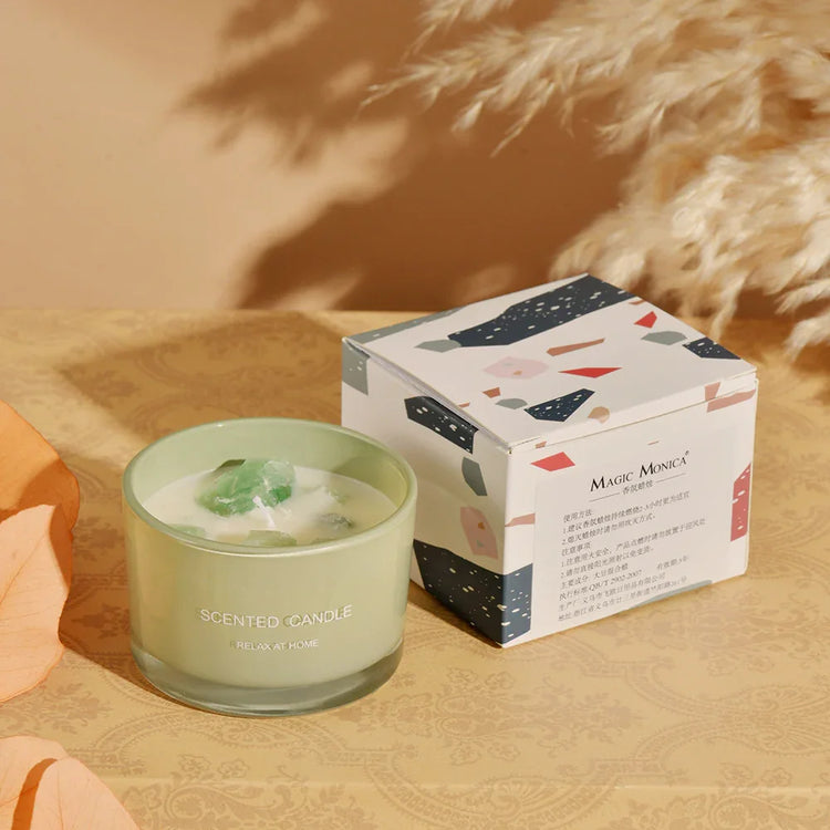 3 PCS Gardenia Macaron Crystal Stone Scented Candles - Aromatherapy Gift Set