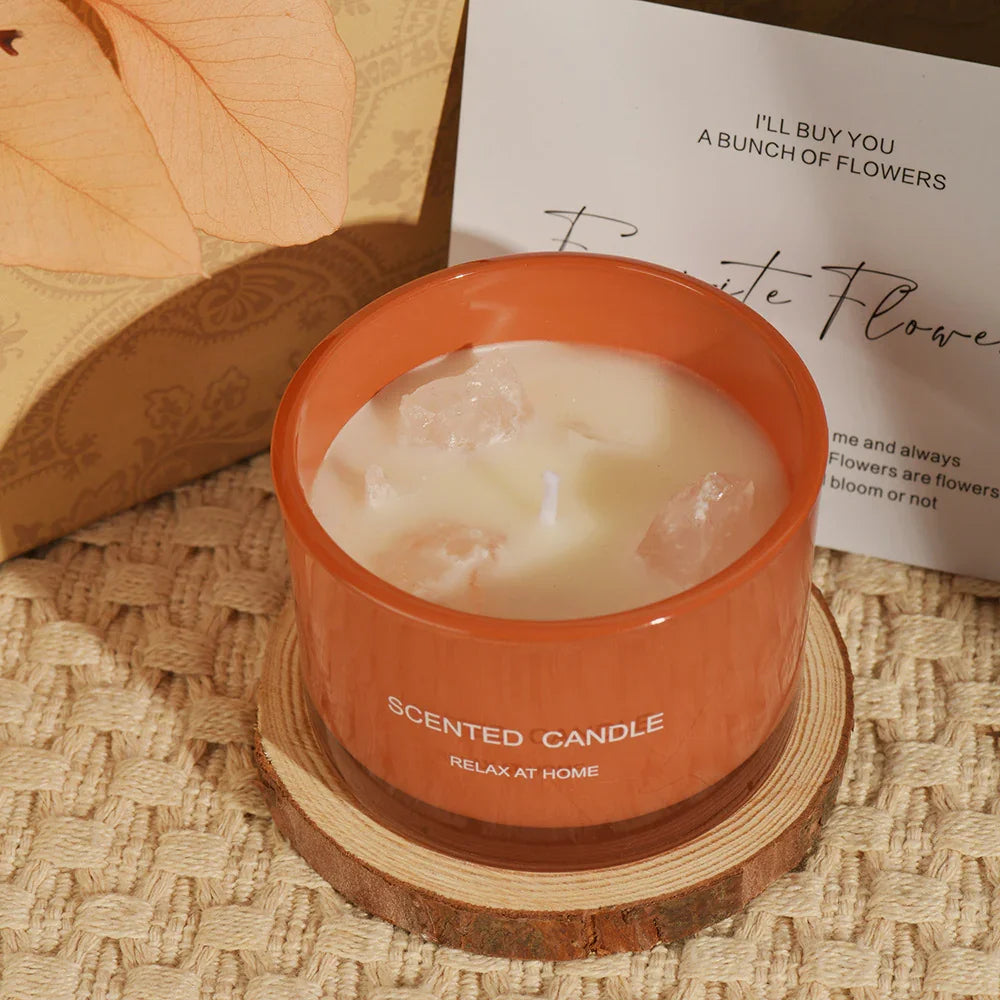 3 PCS Sweet Lemon Macaron Crystal Stone Scented Candles - Aromatherapy Gift Set