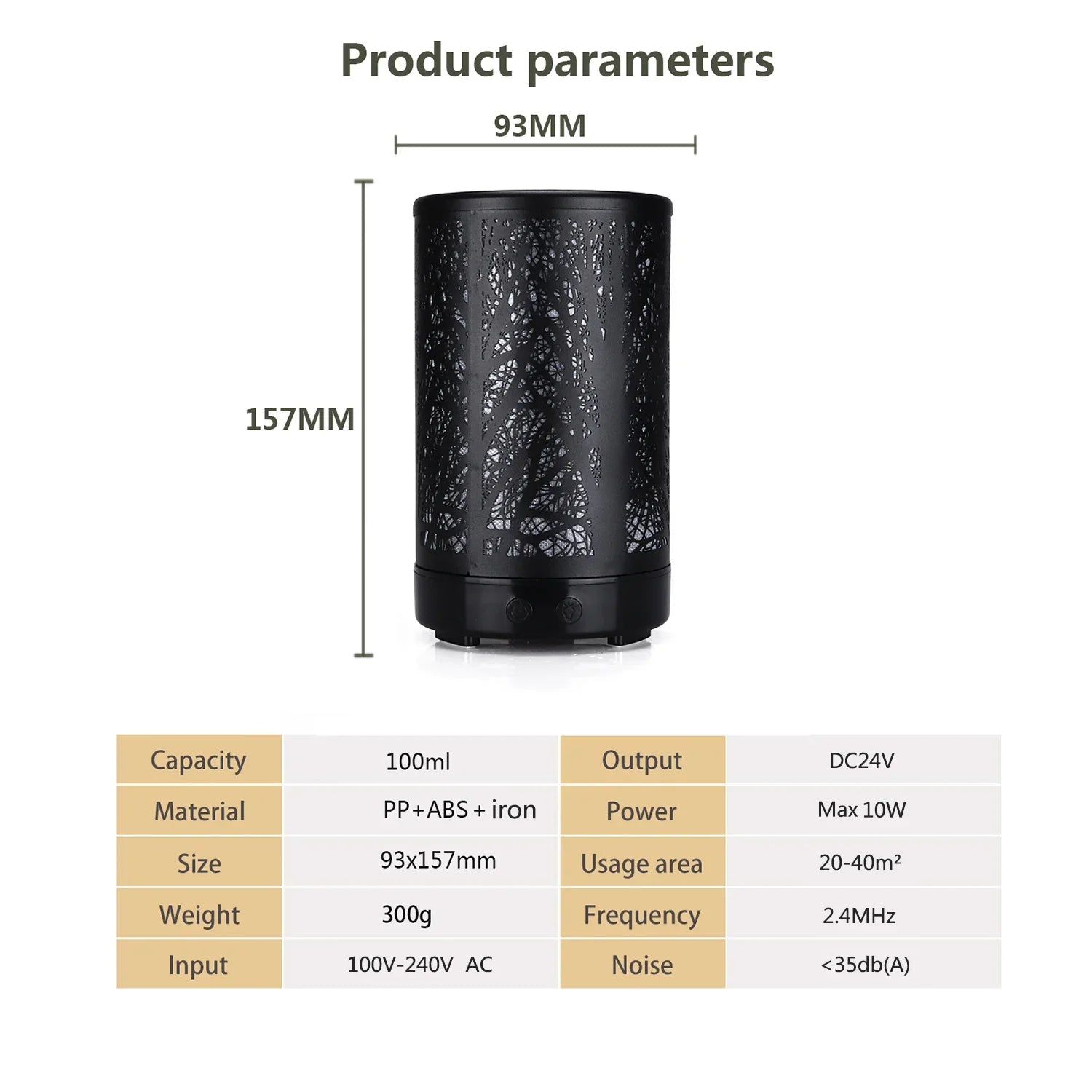 Forest Design Iron Essential Oil Diffuser 100ml - Black 7-Color LED Ultrasonic Humidifier