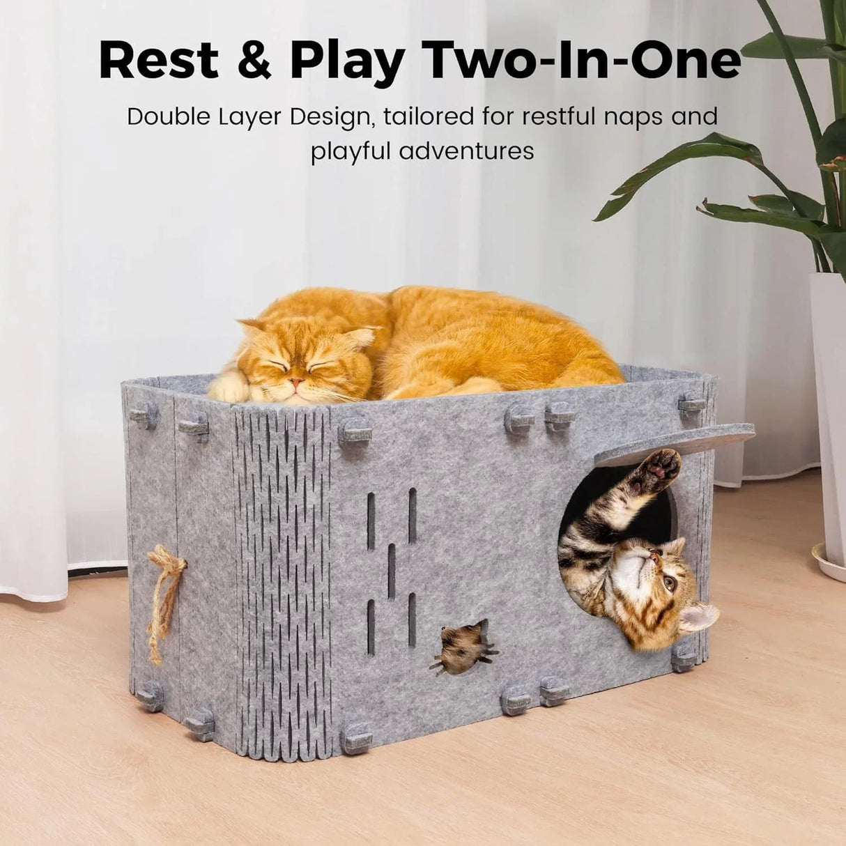 Felt Cat House - Foldable Breathable Pet Bed 45x35x35cm