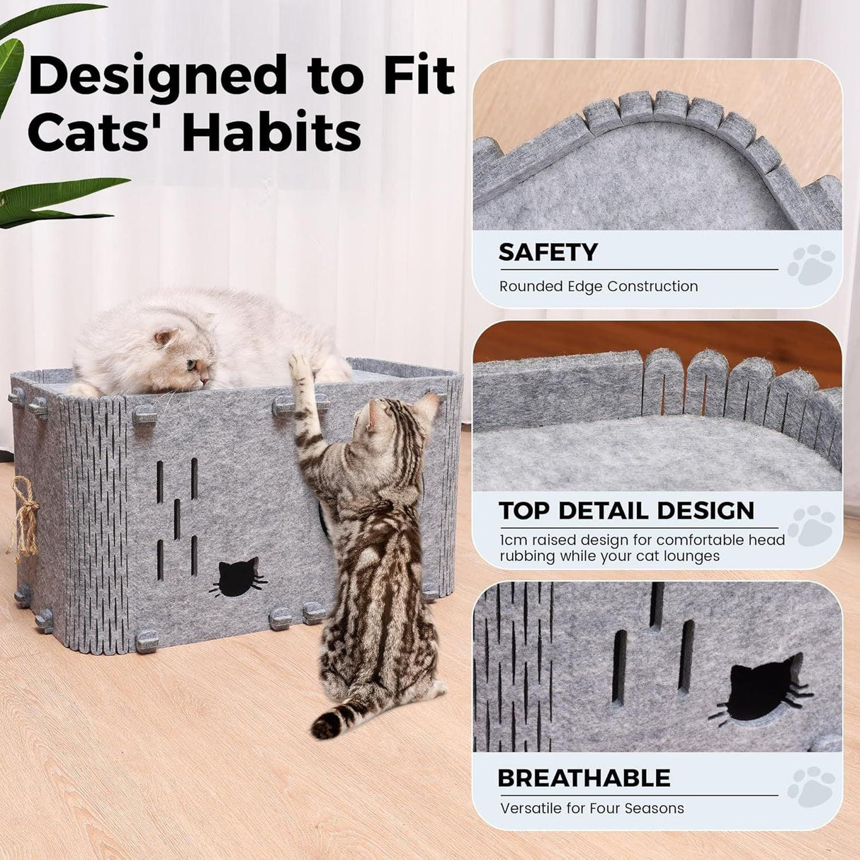 Felt Cat House - Foldable Breathable Pet Bed 45x35x35cm