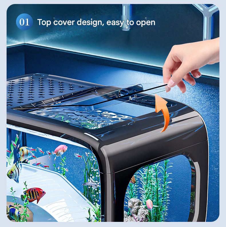 Desktop Aquarium 40cm Turtle Tank Panoramic Basking Platform Brown