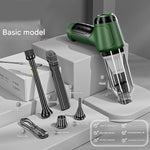 Handheld vacuum cleaner set with nozzles, charging cable, and packaging, basic model.