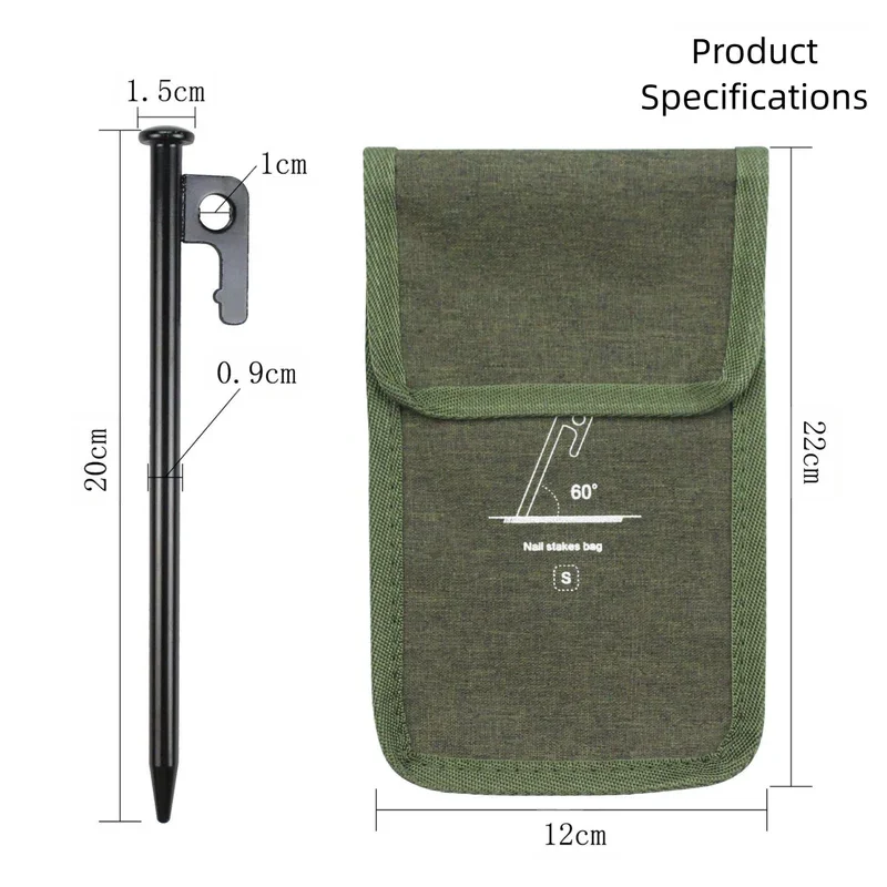 Heavy-Duty Tent Stakes Kit 2pc 20cm 6 Pegs Each Carry Bag Camping