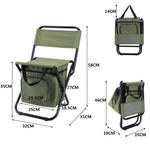 Camping Chair 3-in-1 Folding with 10L Cooler Bag Military Green - Portable Backpack Stool