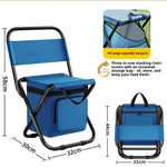 Camping Chair 3-in-1 Folding with 10L Cooler Bag Blue - Portable Backpack Stool
