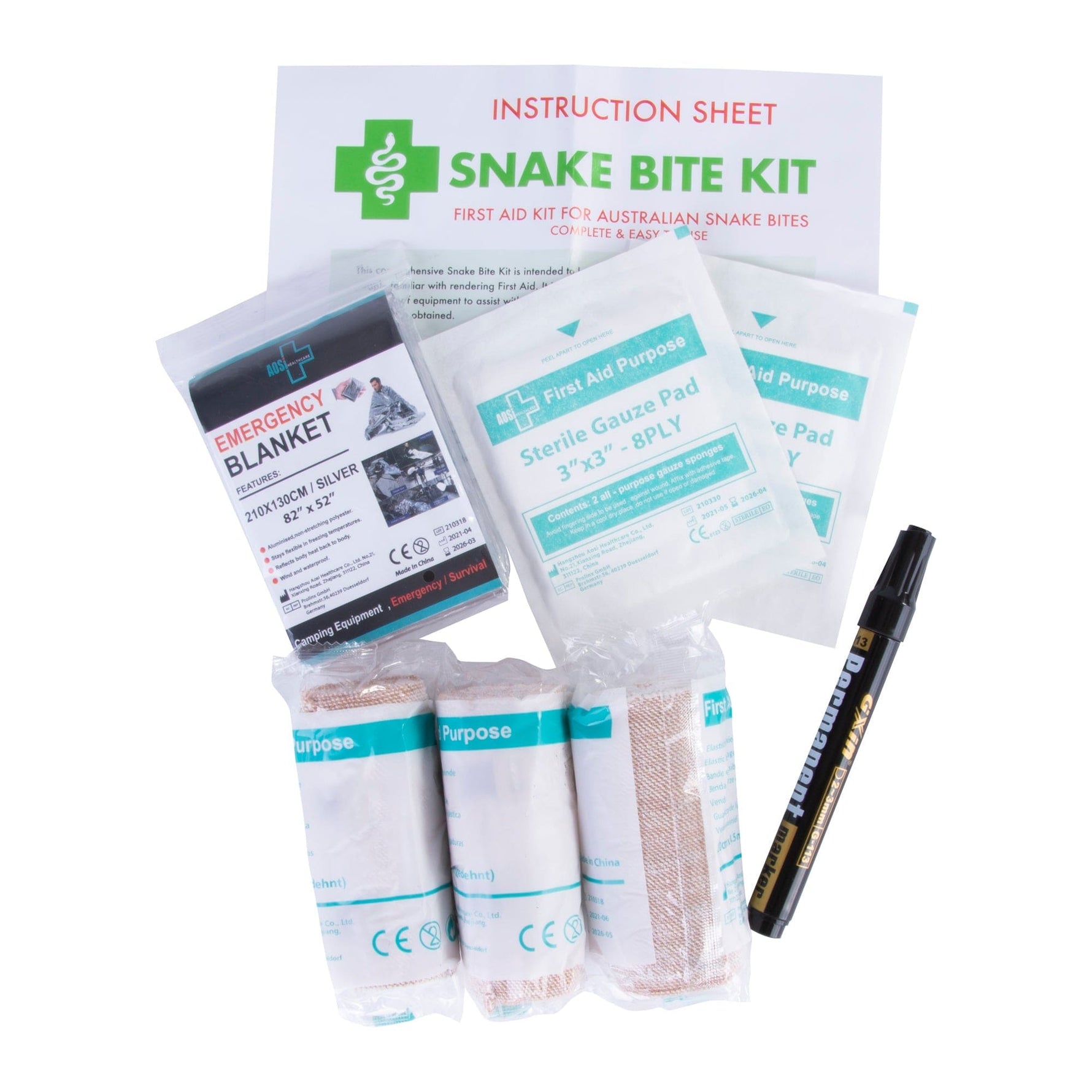 Snake Bite Emergency First Aid Kit - 9 Piece Essential Set