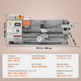 VEVOR Mini Metal Lathe 180x400mm 800W 150-2500 RPM Benchtop