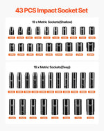 VEVOR 43pc Impact Socket Set 6-Point Metric 9-30mm Standard Deep