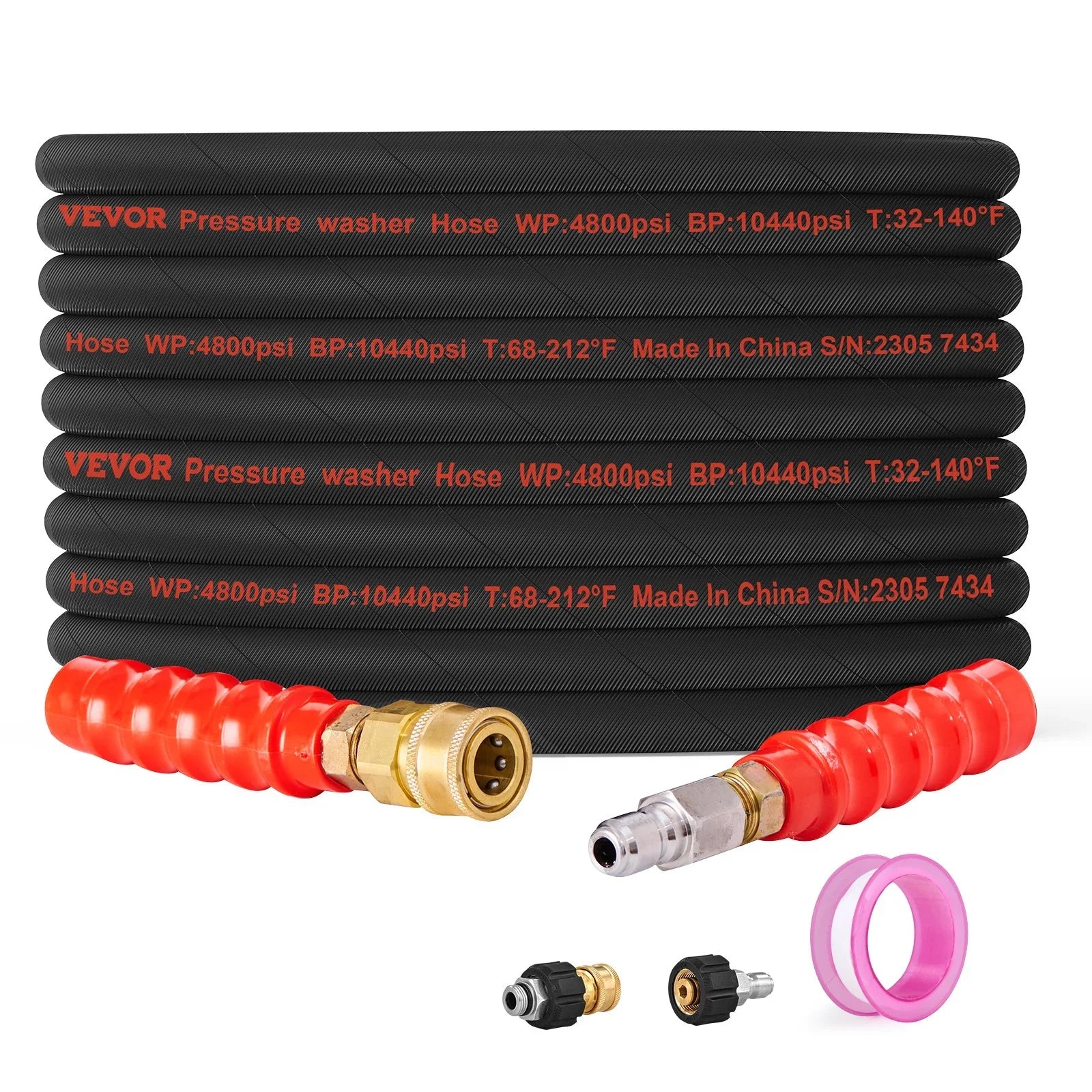 VEVOR 100ft Pressure Washer Hose 3/8" 4800PSI Kink-Free Heavy-Duty