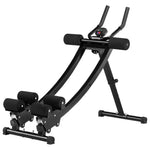 Black adjustable ab exercise machine with foam rollers and digital display on white background