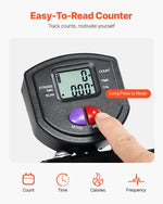 Digital step counter display screen with finger pressing reset button, fitness tracker features