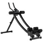 Black adjustable ab exercise machine with foam rollers and digital display on white background