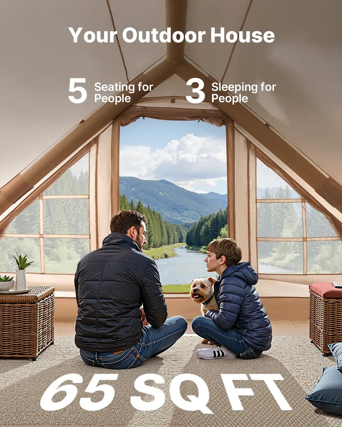 VEVOR Inflatable Camping Tent 3-5 Person Easy Setup Blow Up 4 Season Glamping