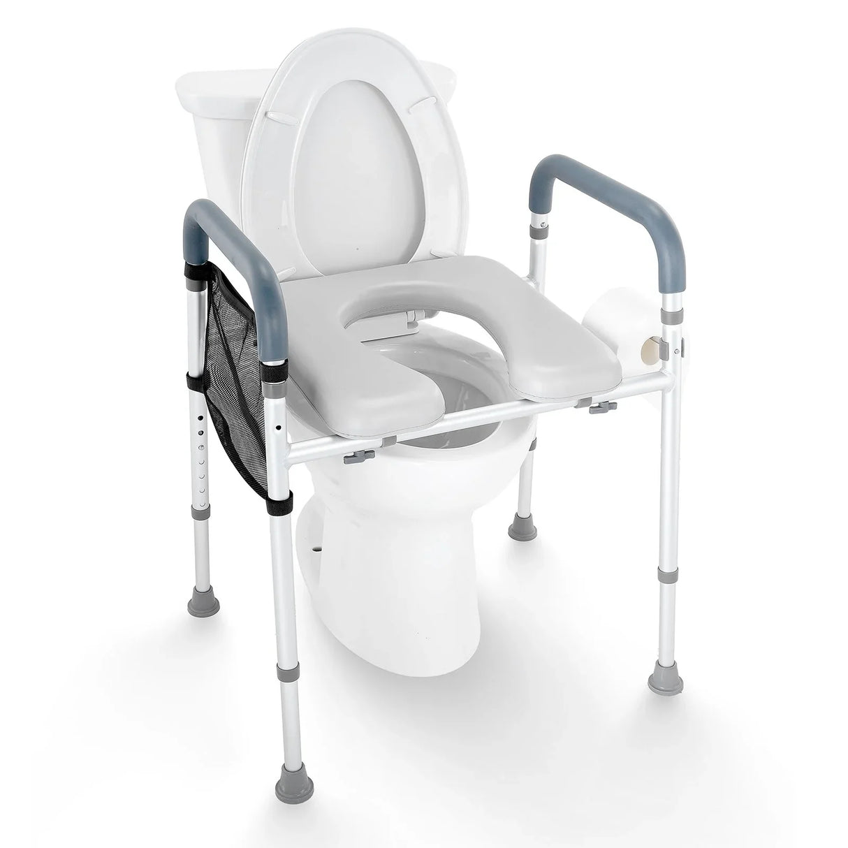 VEVOR Raised Toilet Seat, 7-Position Height Adjustment 655-805 Mm, 158.7 kg Weight Capacity, with Comfort Padded Aluminum Frame, Universal Toilet Seat Riser, for Elderly, Handicap, Pregnant, Medical