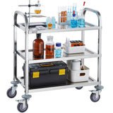VEVOR Stainless Steel Cart, 3 Layers Lab Utility Cart 181 kg Weight Capacity, Medical Cart with Lockable Universal Wheels, for Lab, Clinic, Kitchen, Salon