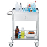 VEVOR Medical Cart, 2 Layer stainless Steel Cart100 kg Weight Capacity Utility Cart Silent Wheels and a Drawer for Lab, Clinic, kitchen, Salon