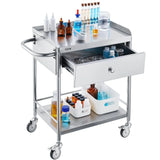 VEVOR Medical Cart, 2 Layer stainless Steel Cart100 kg Weight Capacity Utility Cart Silent Wheels and a Drawer for Lab, Clinic, kitchen, Salon