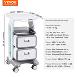 VEVOR 3 Tiers Lab Carts, Lab Utility Cart with 2 Drawers & 1 Top Tray, Mobile Medical Cart with ABS Material, Lab Rolling Cart with 4 Silent Wheels for Lab, Clinic, Hospital, Salon, White