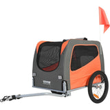 VEVOR Dog Bike Trailer, Supports up to 30 kg, Pet Cart Bicycle Carrier, Easy Folding Frame with Quick Release Wheels, Universal Bicycle Coupler, Reflectors, Flag, Collapsible to Store, Orange/Gray