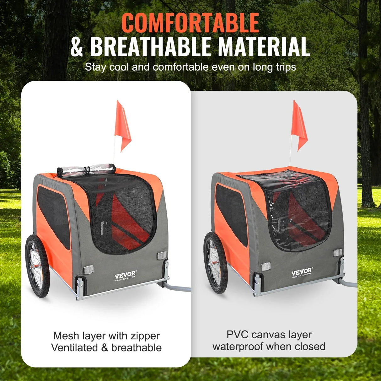 VEVOR Dog Bike Trailer, Supports up to 30 kg, Pet Cart Bicycle Carrier, Easy Folding Frame with Quick Release Wheels, Universal Bicycle Coupler, Reflectors, Flag, Collapsible to Store, Orange/Gray