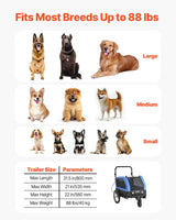 VEVOR Dog Bike Trailer, Supports up to 40 kg, 2-in-1 Pet Stroller Cart Bicycle Carrier for Small & Large Dogs, Easy Folding Frame with Quick Release Wheel, Universal Bicycle Coupler, Internal Leash