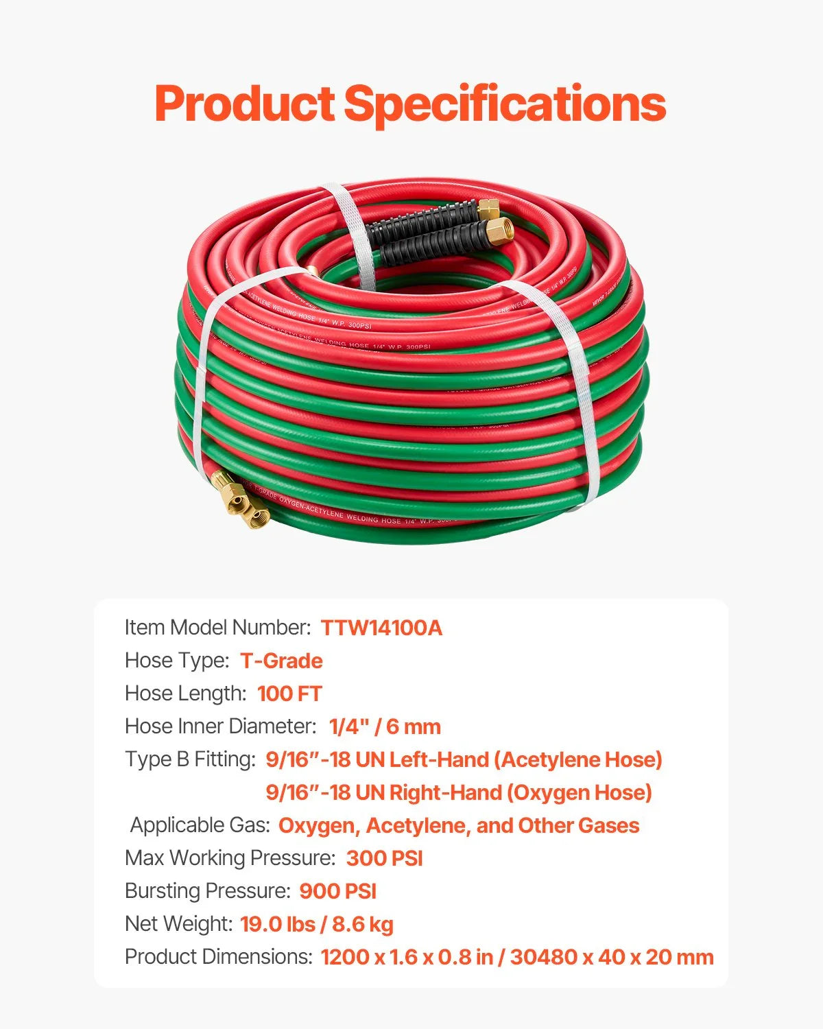 Oxygen Acetylene Hose 1/4