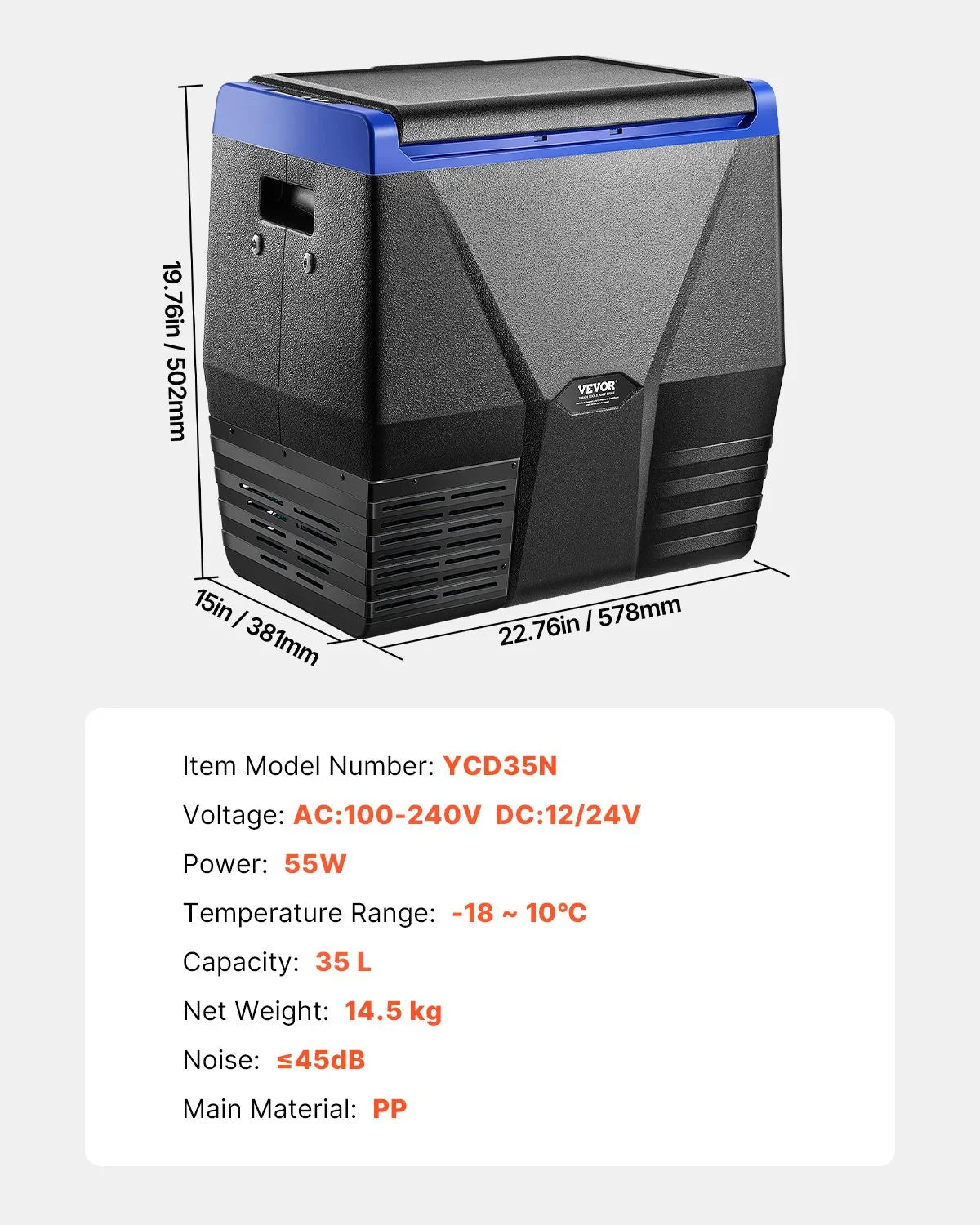 Vevor 35L Portable Car Fridge Freezer - 12V/24V Compressor Cooler