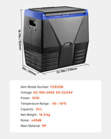 Vevor 35L Portable Car Fridge Freezer - 12V/24V Compressor Cooler