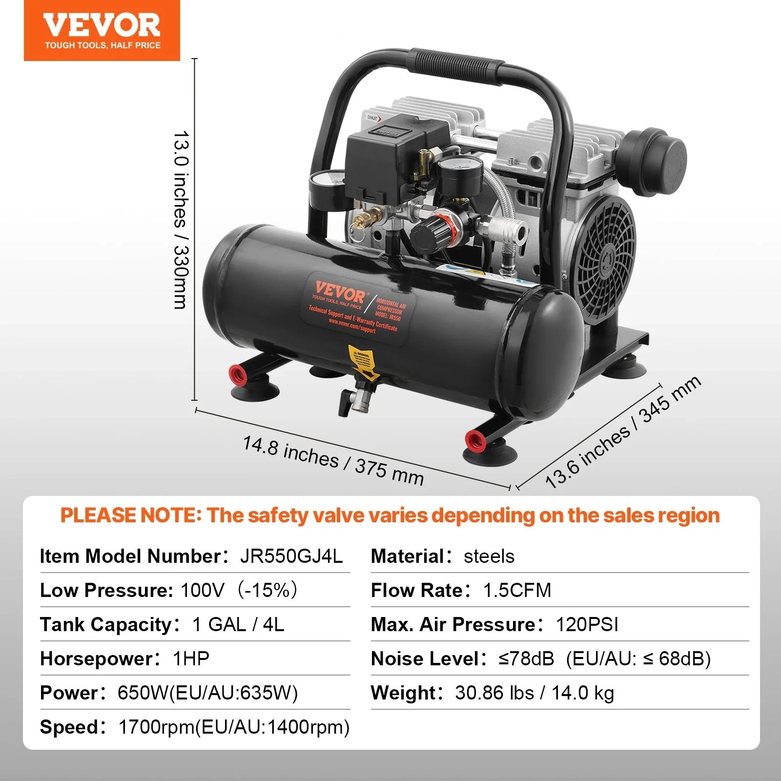 VEVOR 4L Air Compressor Ultra-Compact Portable Oil-Free 7 Bar