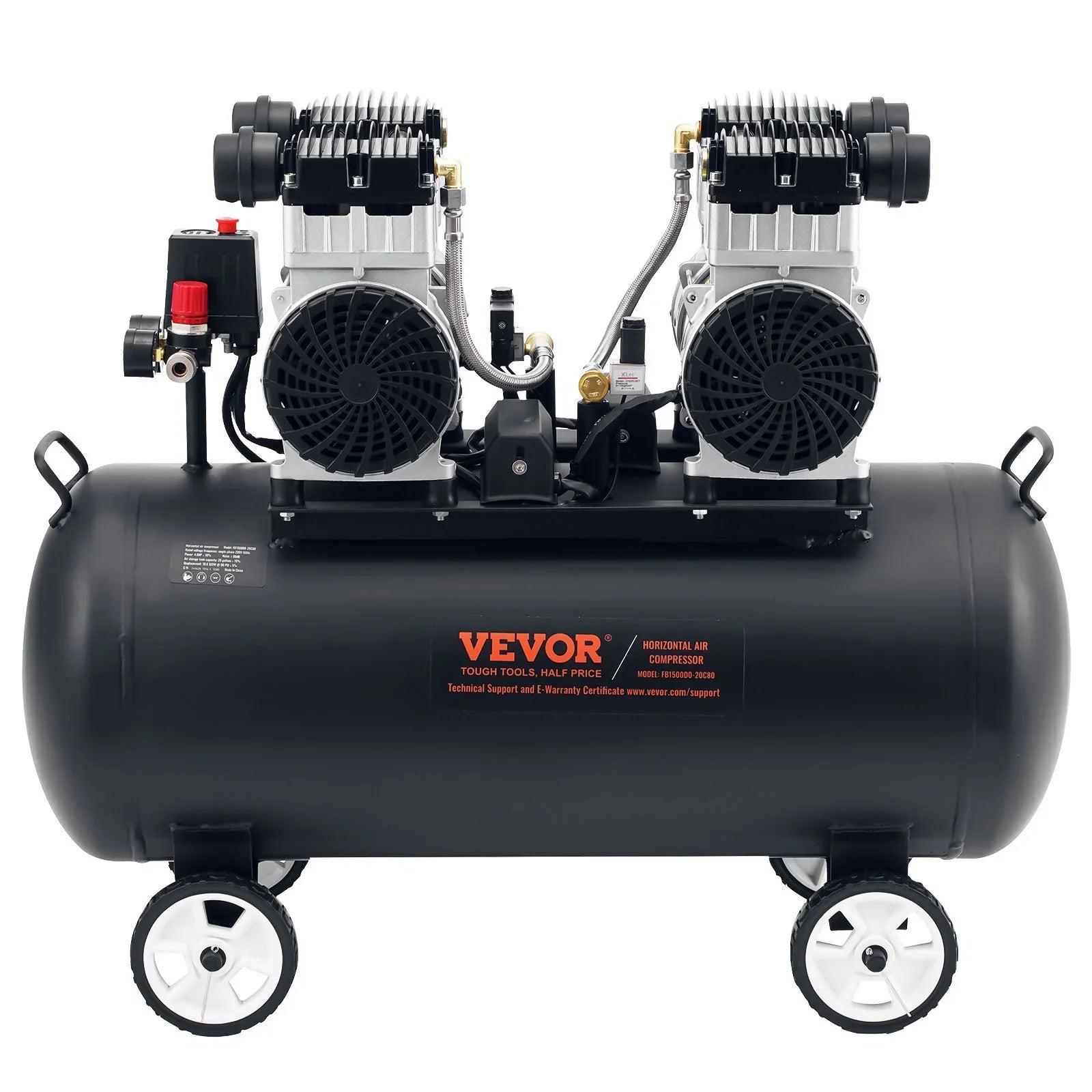 VEVOR 75L Air Compressor Professional Oil-Free 90 PSI Heavy-Duty