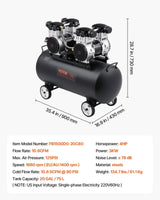 VEVOR 75L Air Compressor Professional Oil-Free 90 PSI Heavy-Duty
