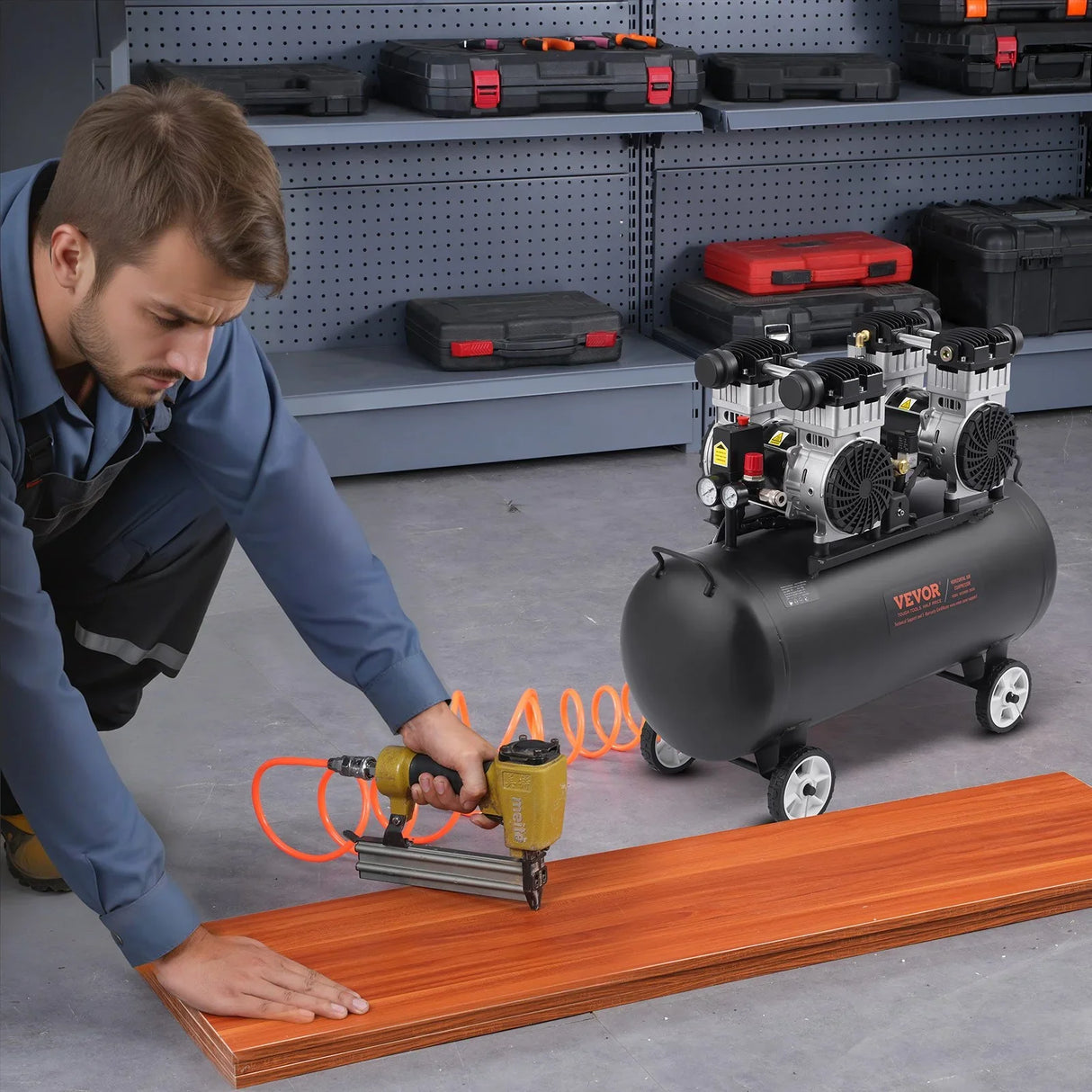 VEVOR 75L Air Compressor Professional Oil-Free 90 PSI Heavy-Duty