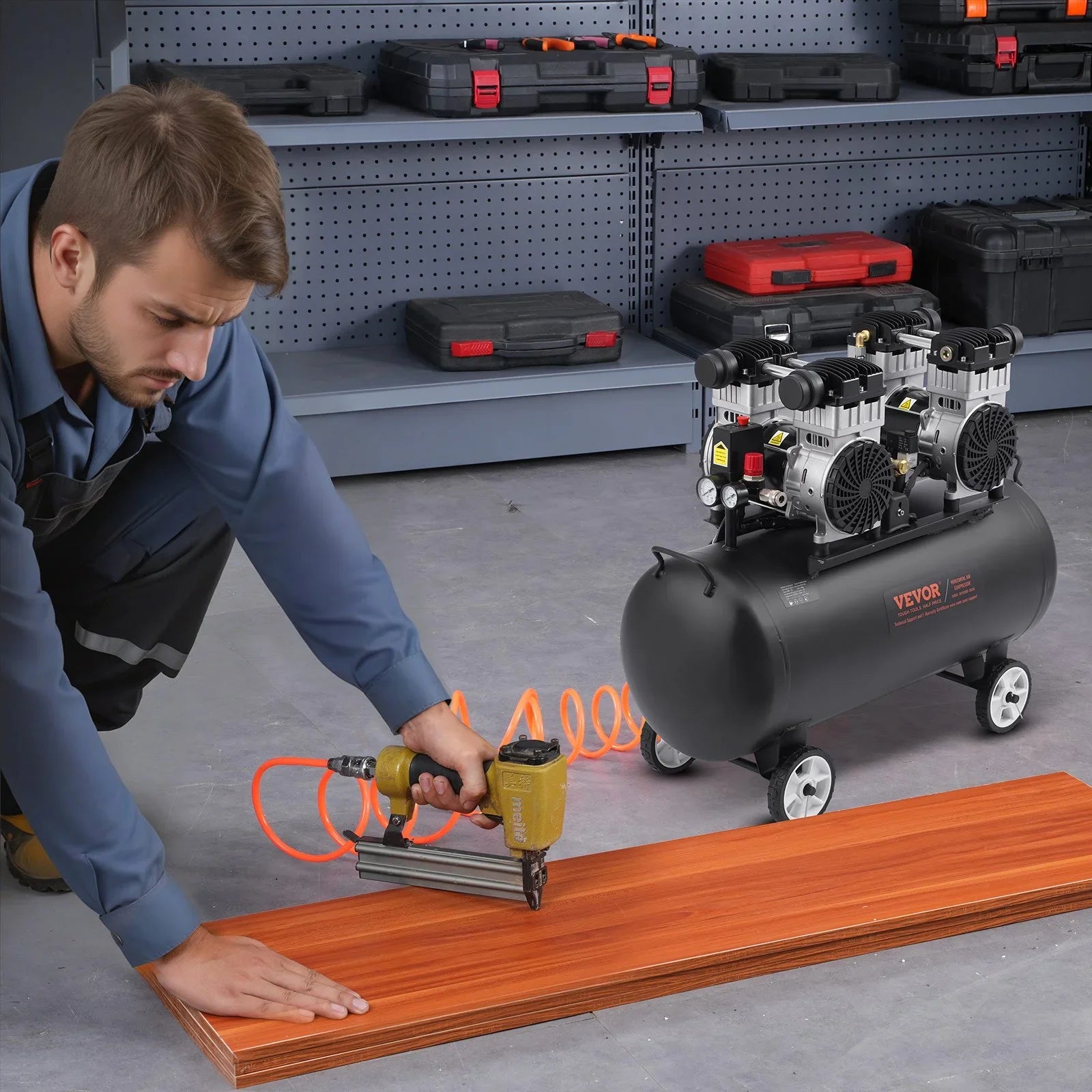 VEVOR 75L Air Compressor Professional Oil-Free 90 PSI Heavy-Duty