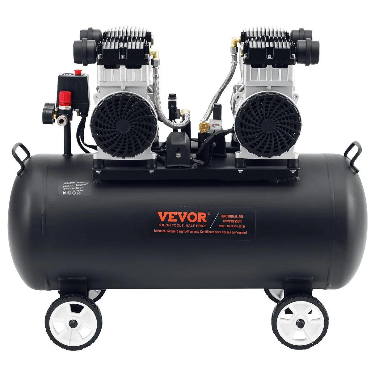 VEVOR 75L Air Compressor Professional Oil-Free 90 PSI Heavy-Duty