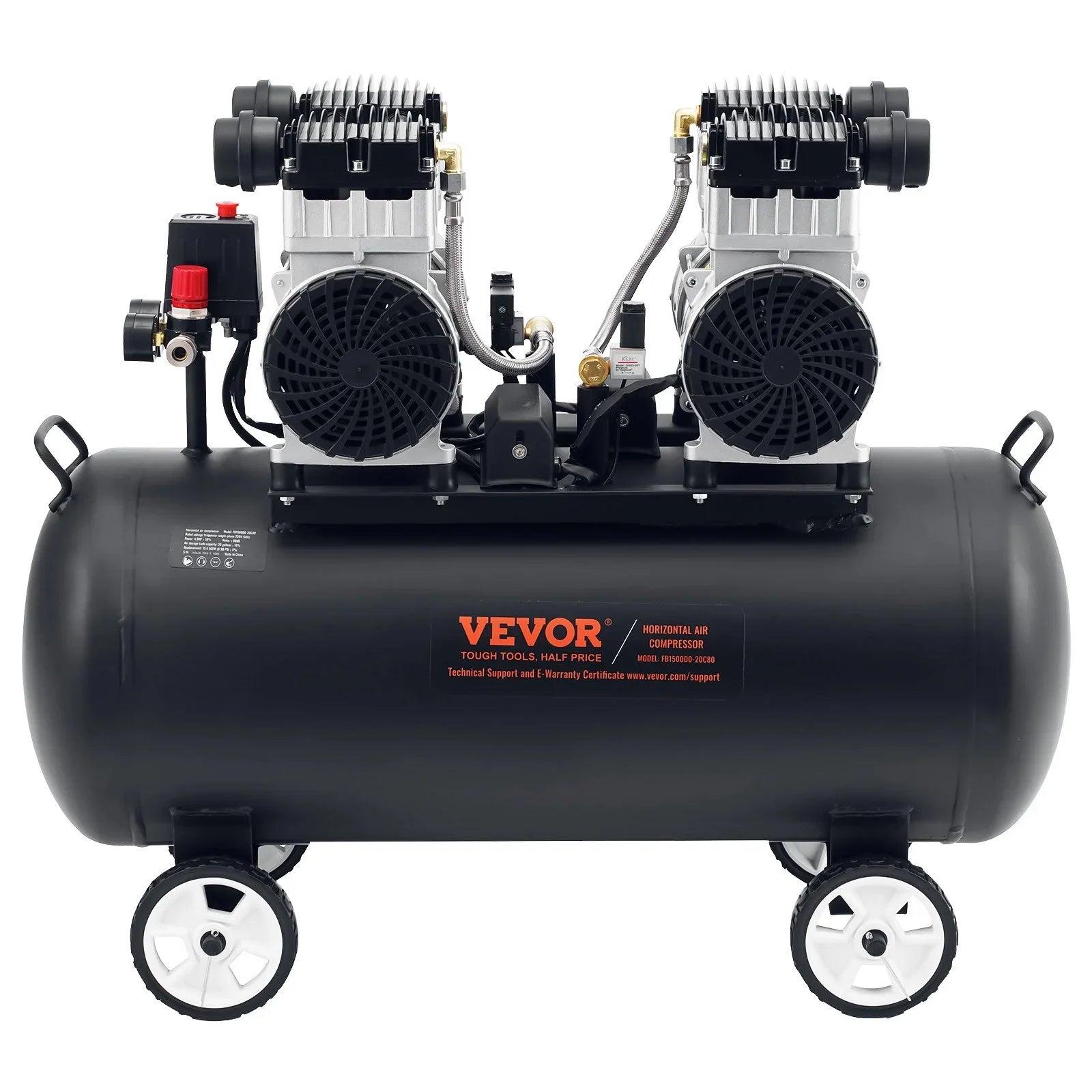 VEVOR 75L Air Compressor Professional Oil-Free 90 PSI Heavy-Duty