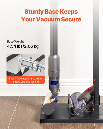 Vacuum stand with sturdy black base on wood floor, digital display shows weight and thickness details.