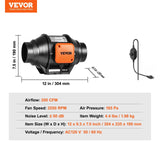VEVOR Inline Duct Fan, 102mm 129.7 CFM with Variable Speed Controller, Quiet AC-motor Ventilation Exhaust Fan for Cooling Booster, Grow Tents, Hydroponics - Flea Market